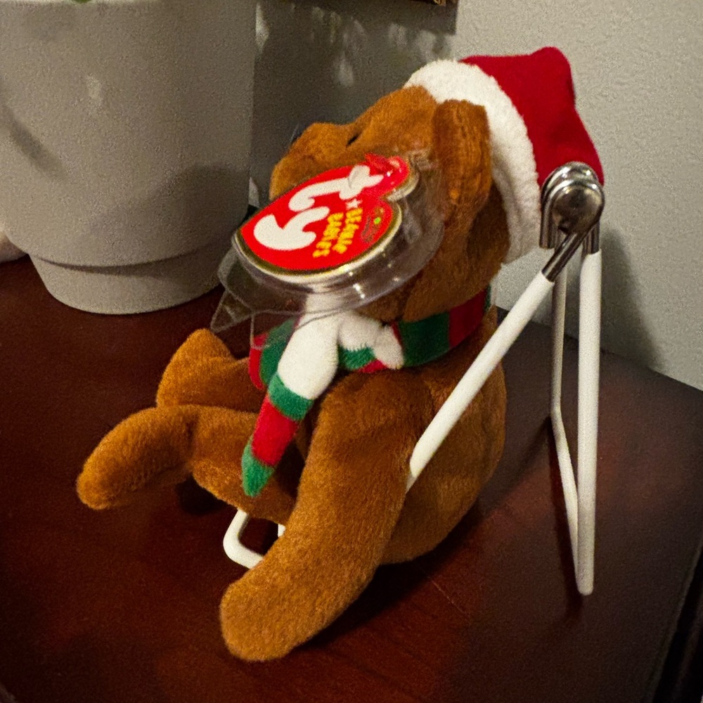 Ty Holiday Bear with Red Santa Hat and Scarf
